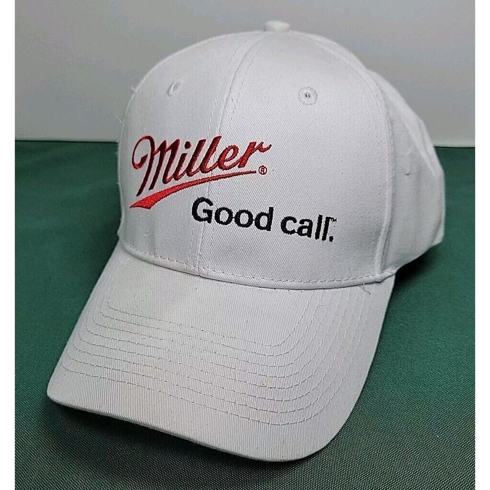 Miller Hat Cap Adjustable Strap Back Beer Dad Baseball White Unisex "Good Call"